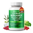 Supplément d'agrumes Bergamote - 15-en-1 Mélange naturel avec le riz rouge de levure Hawthorn Olive Leaf Odorless Ail Turcumar Ginger Fenugreek - 150 Compte - Fabriqué et testé aux États-Unis