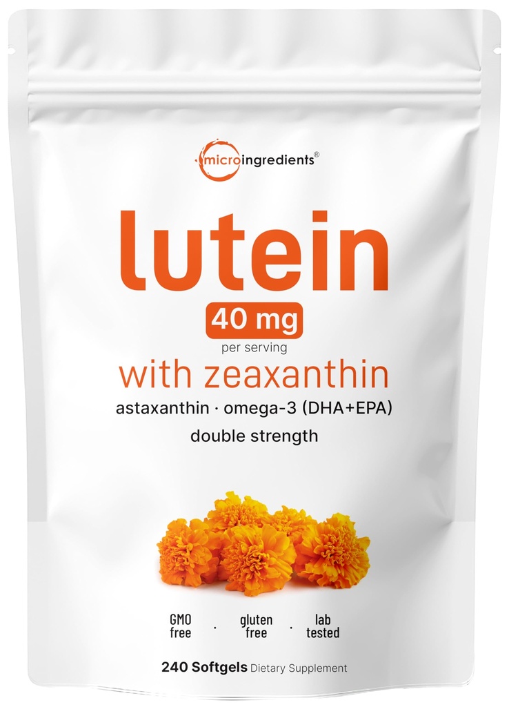 Micro-Ingrediënten Luteïne & Zeaxanthine 40 mg Softgels, 240 Tellen, met Astaxanthine, Omega-3s, & Fosfoliden, & Phospholipiden 