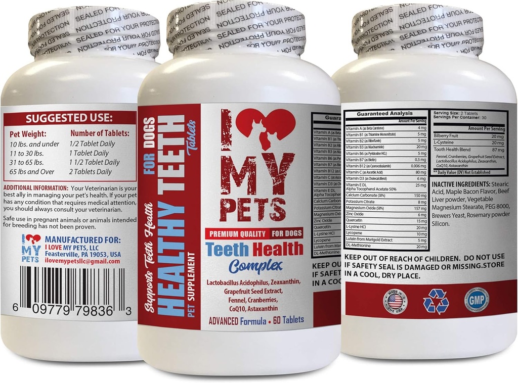 I love MY PETS LLC Dog Gum Health - Hondentanden Gezondheid Complex - voor gezonde Gums en slechte adem - Hondenmineraal supplement - 60 Treats (1 fles)