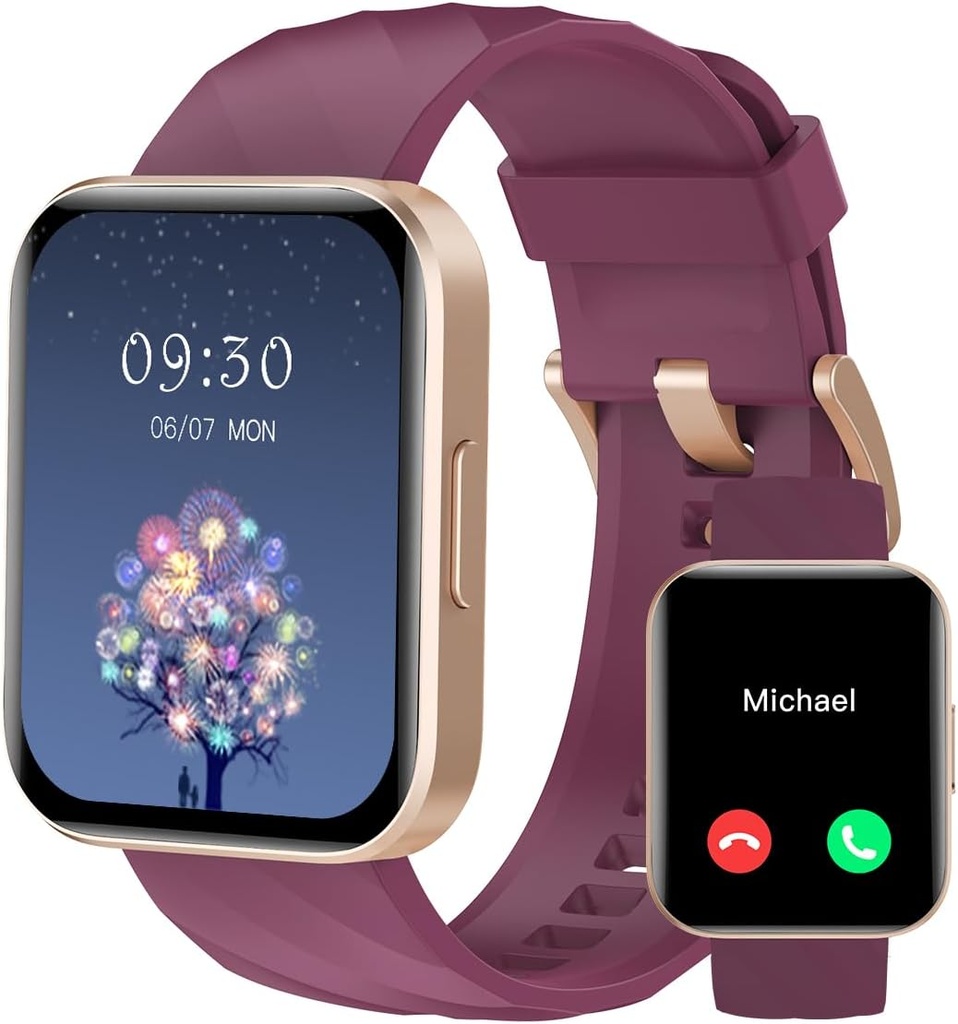 Montres intelligentes RUIMEN pour femmes hommes (Réponse / faire des appels) Compatible avec iPhone / Android Phones, 1.85" HD écran Fitness Tracker Heart Rate Monitor 100+ Sports Tracker Watch Imperméable (Purple)