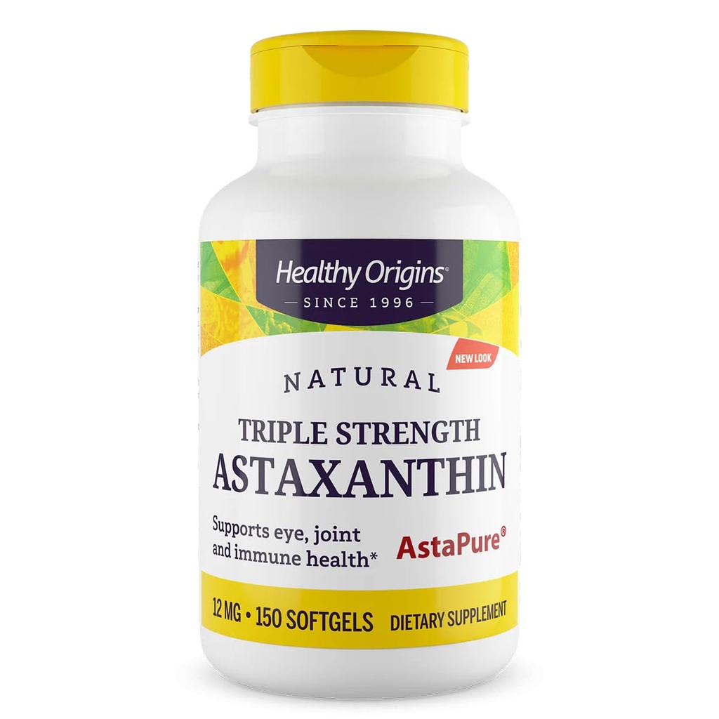 Gezonde oorsprong Astaxanthine 12 mg (Natural, Astapure, Triple Strength, Non-GMO, Glutenvrij, Oogondersteuning, Gezamenlijke Ondersteuning, Immuun Ondersteuning), 150 Softgels
