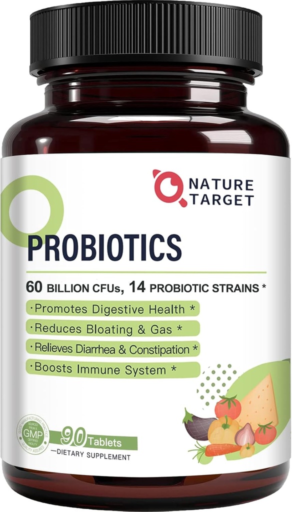 Probiotica voor vrouwen, mannen en kinderen, 60 miljard Probiotica voor spijsverteringsgezondheid -14 Strains, Prebiotica en Probiotica voor Gut Health & Immune Support, Glutenvrij, Non-GMO, 90 tabletten