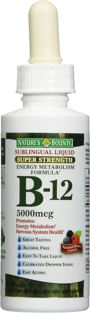 Nature's Bounty B-12 5000 mcg Sublingual Liquid Energy Health 2 oz (pack van 3)