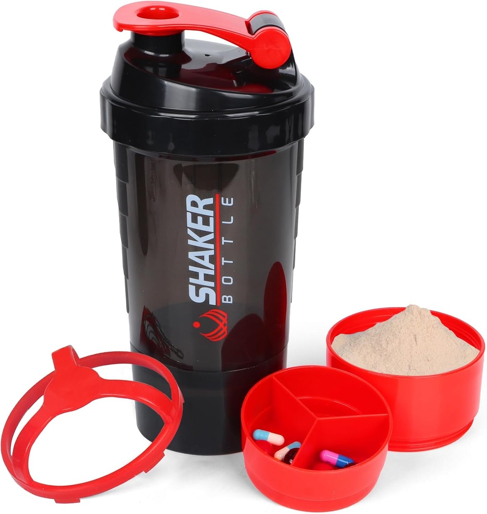 XTK Shaker Bottle 16OZ Proteine Shaker Bottles met Mix Ball Portable Sports Waterfles Leak Proof GYM Cup voor eiwitmixen met opslag & pil Organizer, Ideaal voor pre workout, BPA Free (Red)