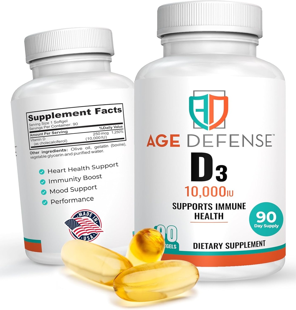 Vitamine D3 10000 IE - 90 Vitamine D 10000 IE Softgels for Heart Health, Immune Support, Mental Clarity & Muscle Function Support - High Dose Vitamine D3 Tablets for Men & Women- 250 mcg