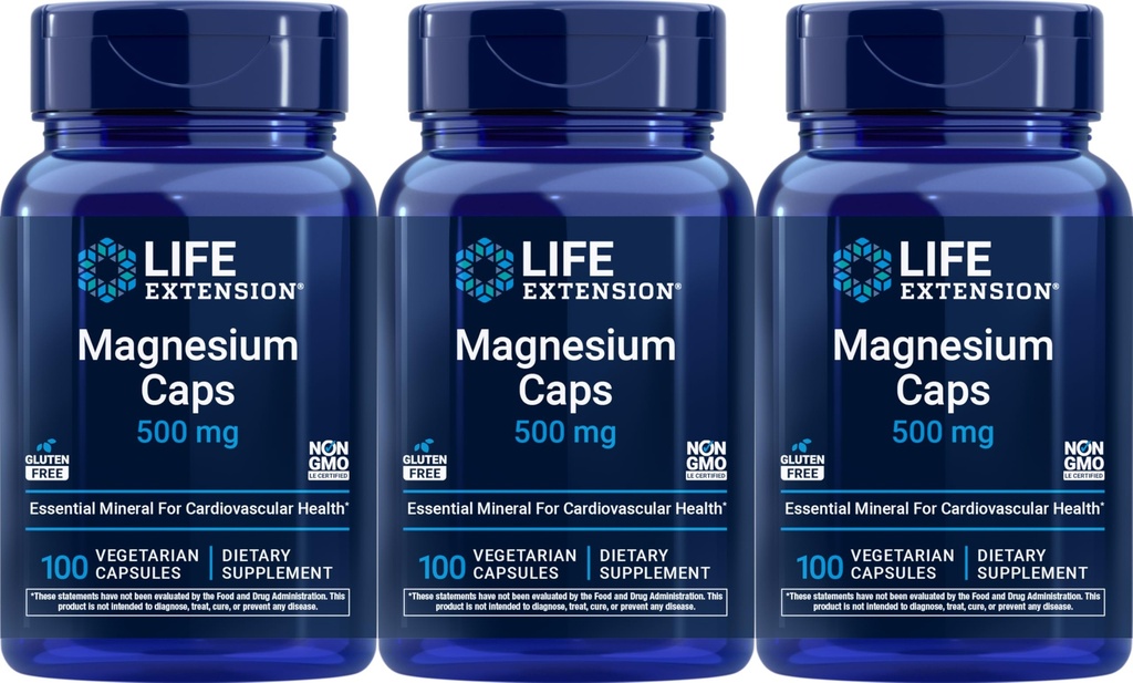 Levensverlenging Magnesium 500 mg, 100 Vegetarische capsules (verpakking van 3)