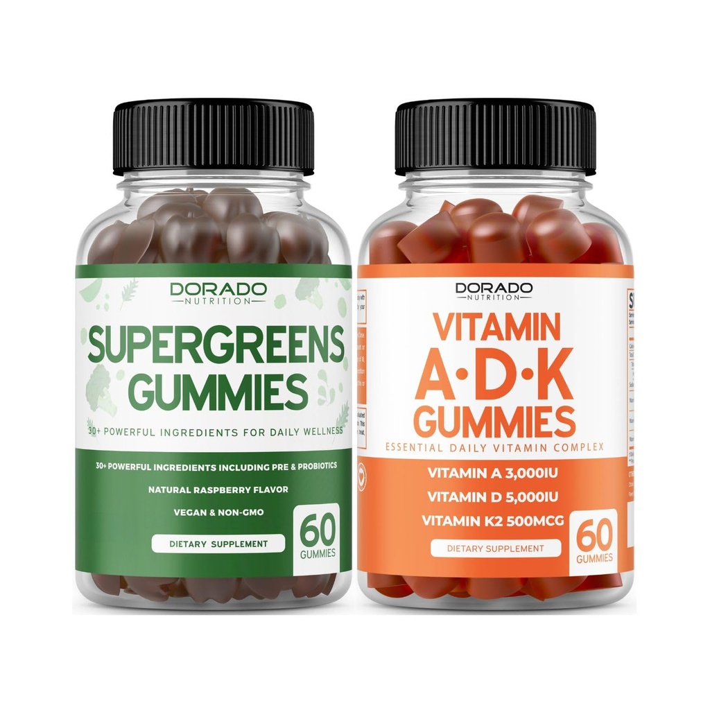 Supergreens Gummies (60 Gummies) Groene Supplementen met 8 Ingredient Power Blend - Superfood voor Immunity Ondersteuning voor volwassenen en ADK (60 Telling) met D & K - 10 Vegan Supplement - Niet GGO & USA Made