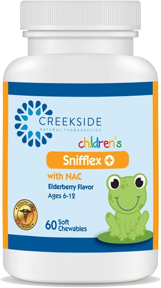 Creekside Naturals Snifflex, Children's Sinus & Respiratory Support, Vlierbes for Immune Health, Pediatrie met NAC, Quercetin & Bromelain, Zero Sugar, Vegan, 60 zachte kauwtabletten