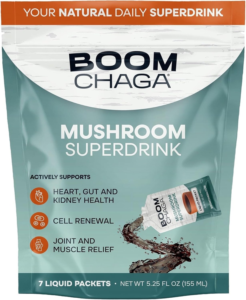 Superdrink de champignons, concentré liquide avec des antioxydants pour l'anti-inflammation et l'Immunity Boost, Beta-Glucans pour la santé cardiaque, sans oxalate, 7 paquets à un seul usage