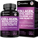 Collageen Pillen Biotine Keratine Zag Palmetto Hyaluronzuur, Vitaminen en DHT, Vitamine E Foliumzuur Pompoenzaad MSM voor mannen en vrouwen Haarhuid en Nagels, 60 Capsules