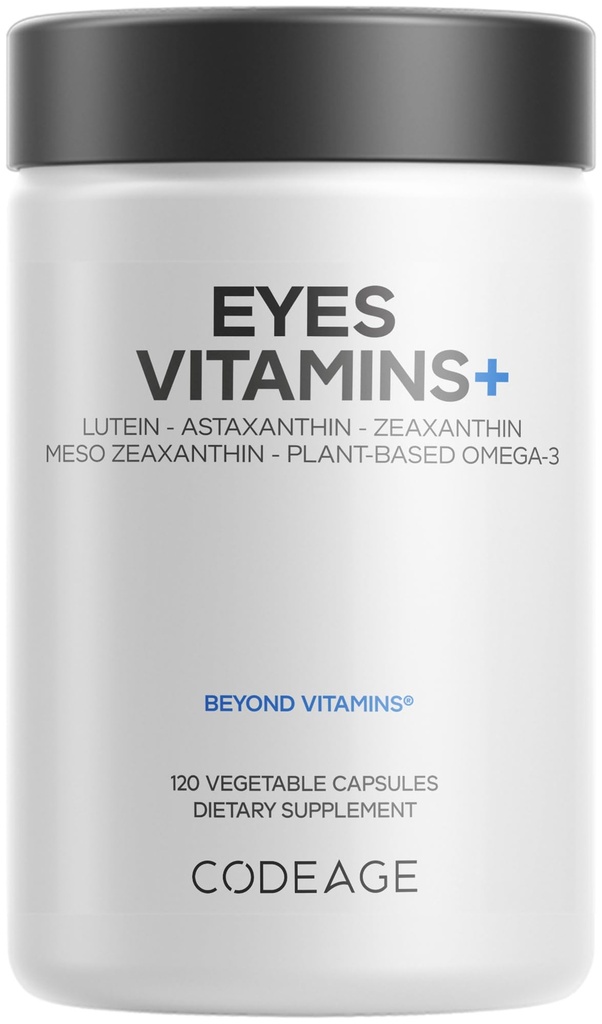 Codeage Ogen Vitaminen - ARDES 2 gebaseerd Formula Supplement - 2-maand Supply - Vitaminen A, C, E, Zink, Luteïne, Astaxanthine, Zeaxanthine, Eyebright, Marigold, Bilberry, Saffron, Omega-3-120 Capsules