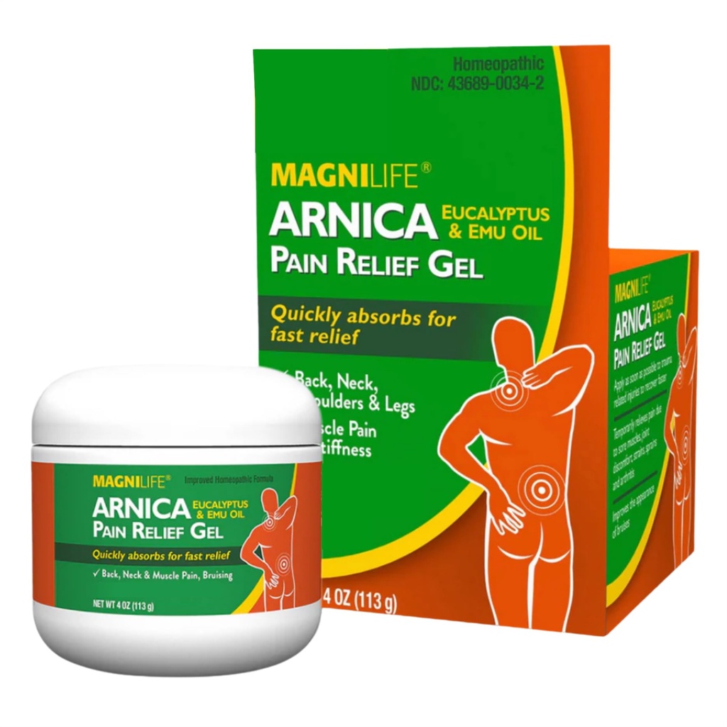 MagniLife Arnica Pain Relief Gel, Fast Acting Neck en Back Pain Relief, met Eucalyptus en Emu olie om te kalmeren, ontsteking en ongemak - 4oz