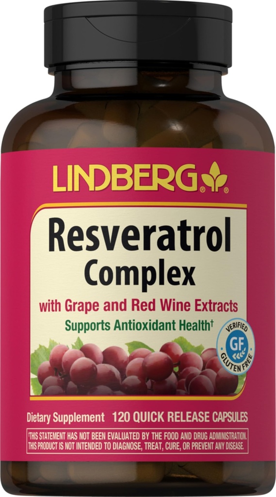 Lindberg Resveratrol Supplément de 120 capsules Complexe avec Graines de raisin et Extrait de vin rouge