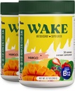 Wake Antioxydant Super Verts, Poudre Verte pour réduire la Bloat, Spiruline et Chlorella, Vitamine B12, Non-OGM, Digestion saine pour les femmes, Enzymes, Probiotiques, Acai Berry & Camu Camu, 2 pcs pour 1 coût