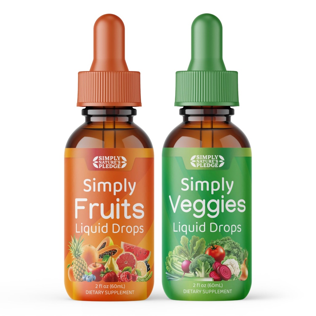 Simply Nature's Pledge - Fruit en plantaardige supplementen - Liquid Drops - Made with Whole Food Superfoods, Packed Vitamines & Minerals - Soy Free - Made in The USA