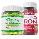 Veganistische Iron Gummies met Vegan Multivitamine voor vrouwen Mannen met ijzer, vitamine B12, A, D3, K2, Algen Omega 3, Magnesium, Zink
