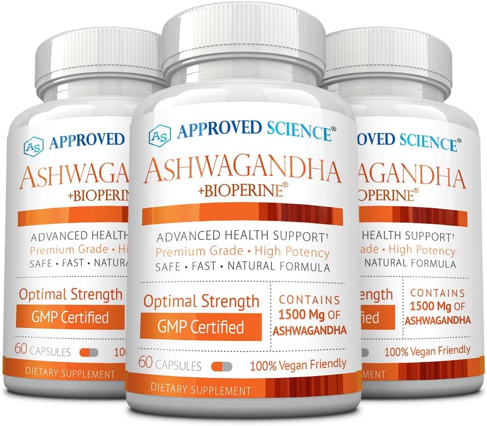 Goedgekeurde Science Ashwagandha 1500mg met Bioperine® en Ginger- Boost Mood & Energy - 60 Vegan Friendly Capsules (3 flessen)
