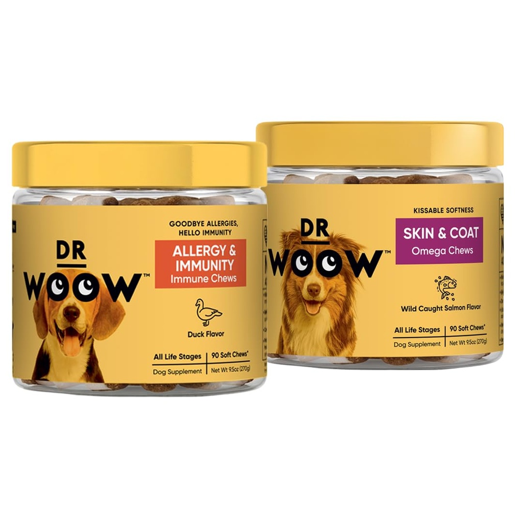 Pre, Pro, PostBiotic+ Zalm Huidgezondheid Zachte kauwsupplement Bundel - Hondenvitaminen, Zink, Biotine, Probiotica, Omega 3 Visolie, en Wild Alaska Zalmolie, Cure Itchy Skin