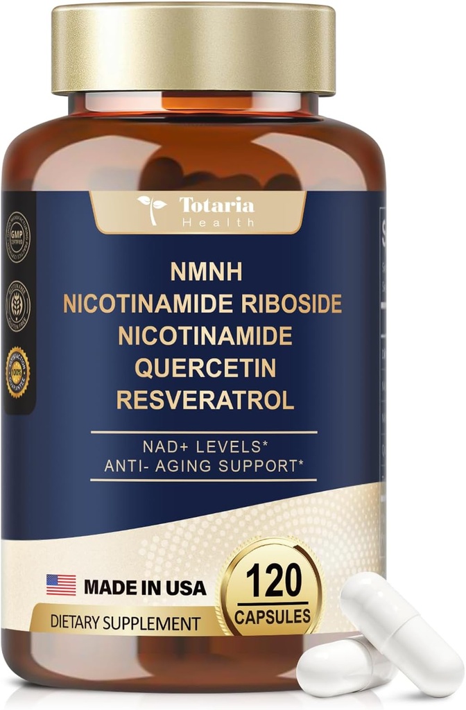 NMNH (Dihydronicotinamide Mononucleotide), Premium NMN Alternative Supplement met Flash-Free Niacinamide (Vitamine B3), Quercetin en Trans-Resveratrol, 120 Capsules