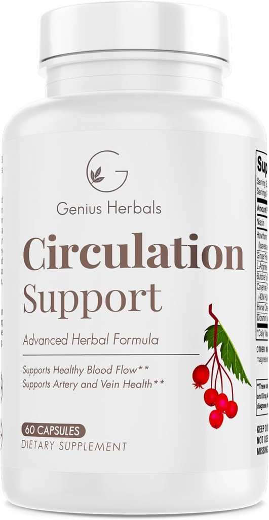 Support de circulation - avec Hawthorn, boucherie, L-Arginine, varices - 60 capsules