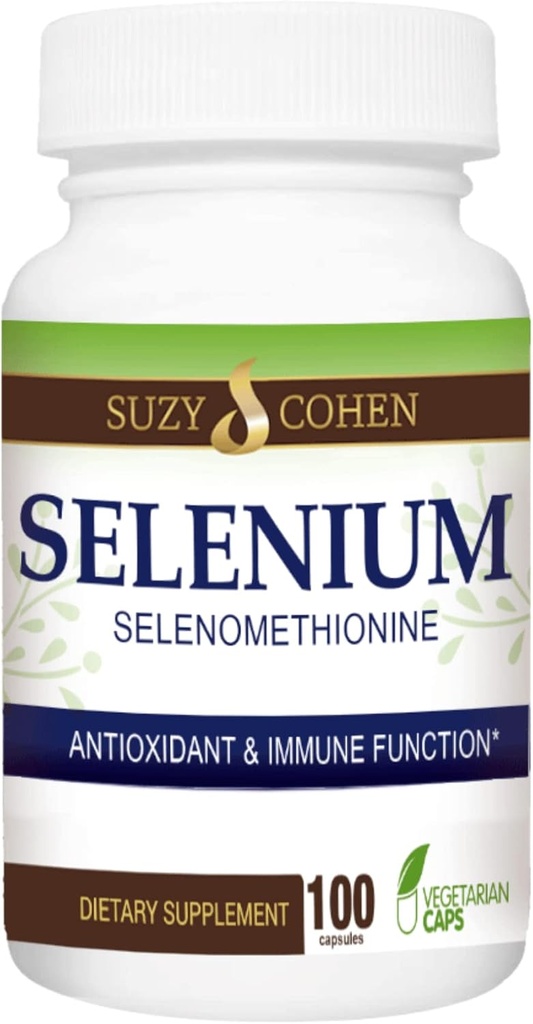 Suzy Cohen Selenium Supplement 200 mcg, Maintain Healthy Heart, Immune System, Ondersteuning schildklier, kniefunctie, Gist Vrij Chelated Tummy Friendly Amino Acid, Hoog Biobeschikbaarheid, 100 Veg Capsule