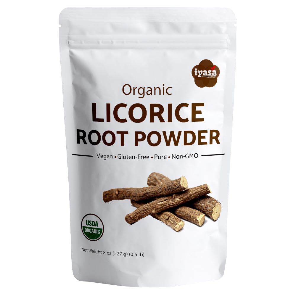Iyasa Holistics Biologische Licorice Root Powder, Mulethi,Glycyrrhiza glabra,8 oz,227 gm,Natural Expectorant,Candy Flavoring Agent,Superfood