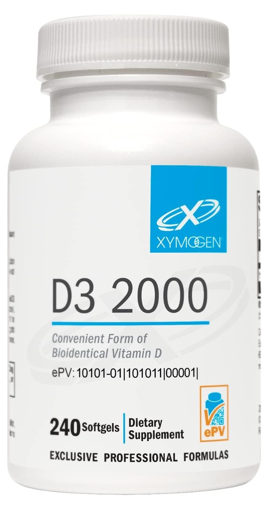 XYMOGEN D3 2000 - Bio available Vitamin D3 2000 IE (50 mcg) - High Potency Vitamin D Supplement to Support Immune Health, Bone + Heart Health (240 Softgels)
