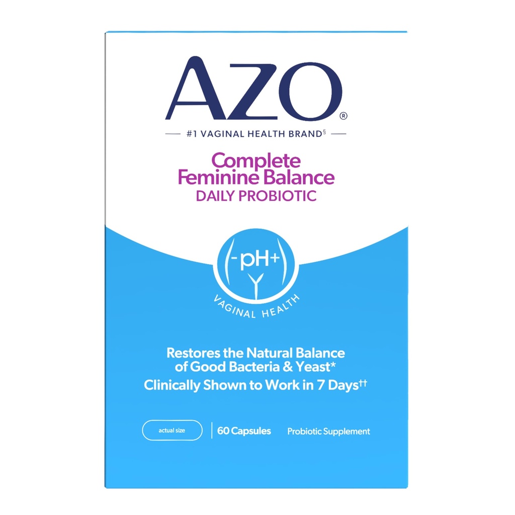 AZO Complete Vrouwelijke Balance Dagelijkse Probiotica voor Vrouwen, klinisch bewezen om Vaginale Gezondheid te beschermen, helpt evenwicht pH en gist, Non-GMO, 60 Tellen