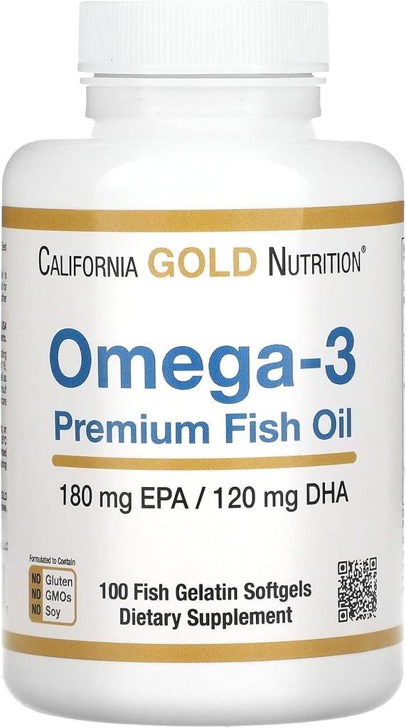 California Gold Nutrition Omega-3 Premium Visolie, Geconcentreerde Formule met EPA & DHA, Ondersteuning voor Optimal Lipide Profiel & Immune System, Glutenvrij, Non-GMO, 100 Vis Gelatine Softgels