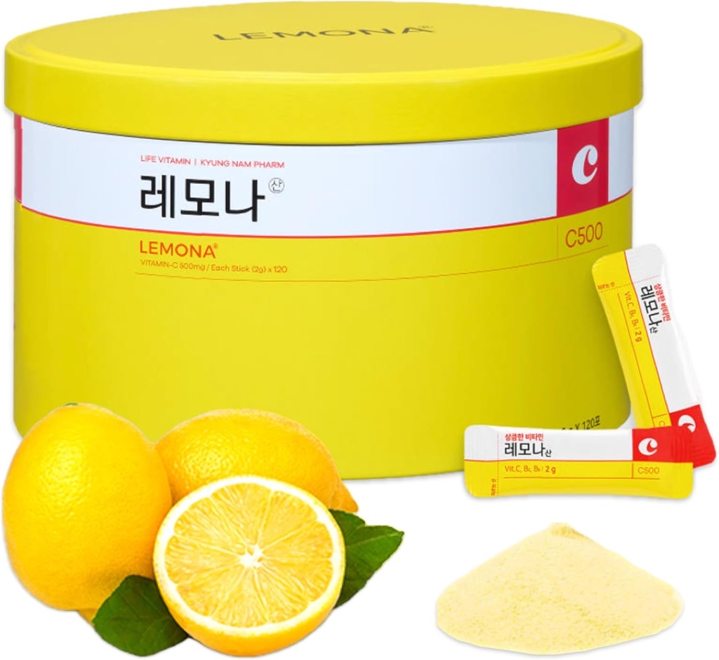 LEMONA Officiële Vitamine C Poeder 500mg Koreaanse Supplementen Immune Support B6, B2, On-The-Go Packets Vitamine Gezond Leven, Makkelijk te nemen Dagelijkse Energie Boost Korean Food Snacks Citroen (120Sticks)