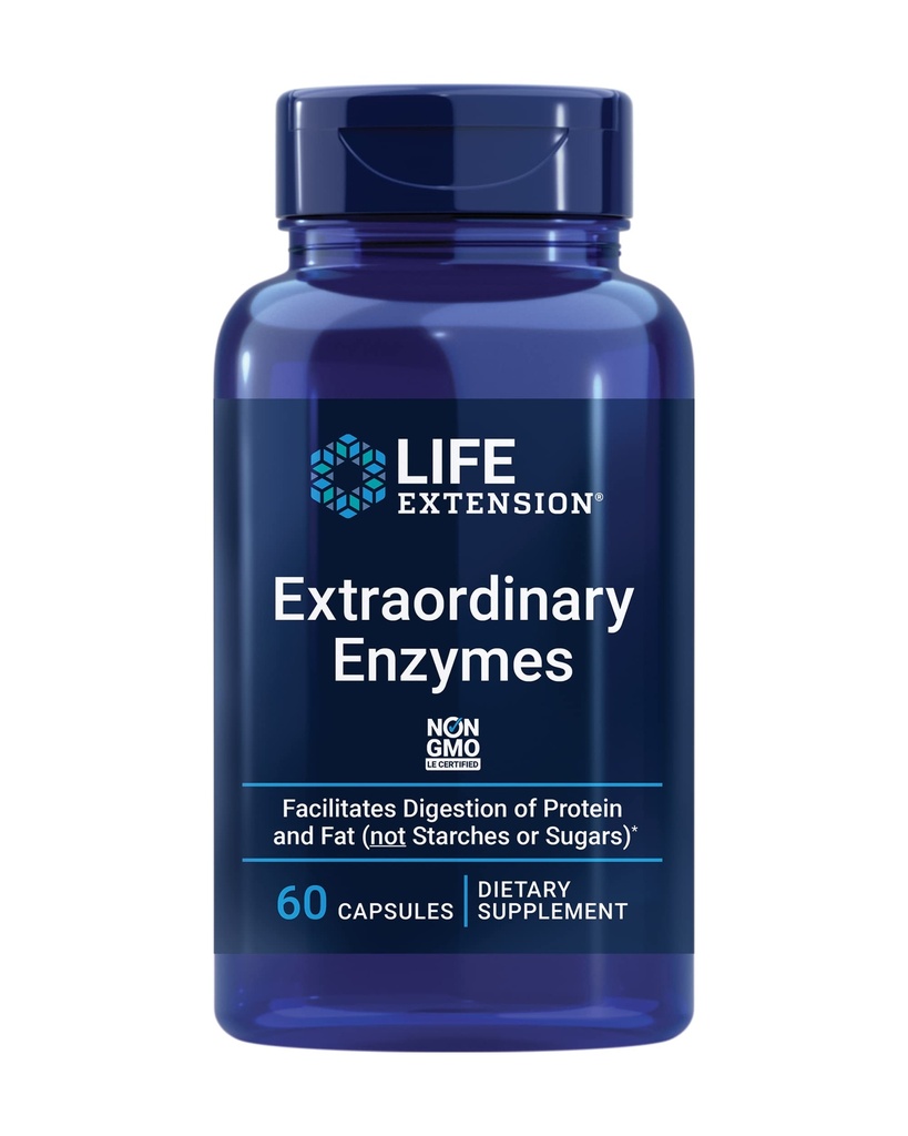 Life Extension Extraordinary Enzymes, Digestief Health Support, Nutriënt Absorptie, Digestieve enzymen, Non-GMO, 60 Capsules