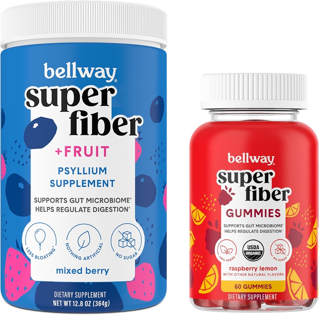 Bellway Super Fiber Powder + Fruit, gemengde Berry Super Fiber Gummies