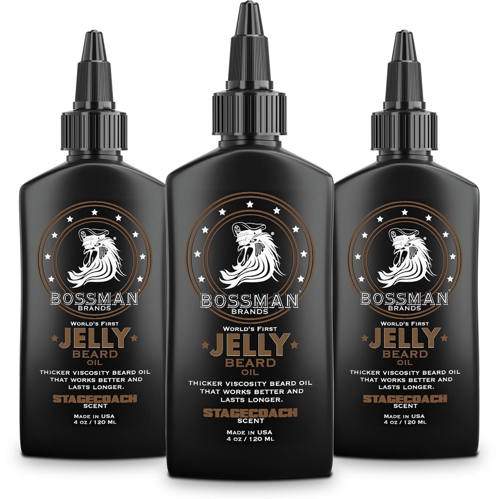 Bossman Jelly Beard Oil for Men 3 Pack (12 oz in Total, Stagecoach Scent)