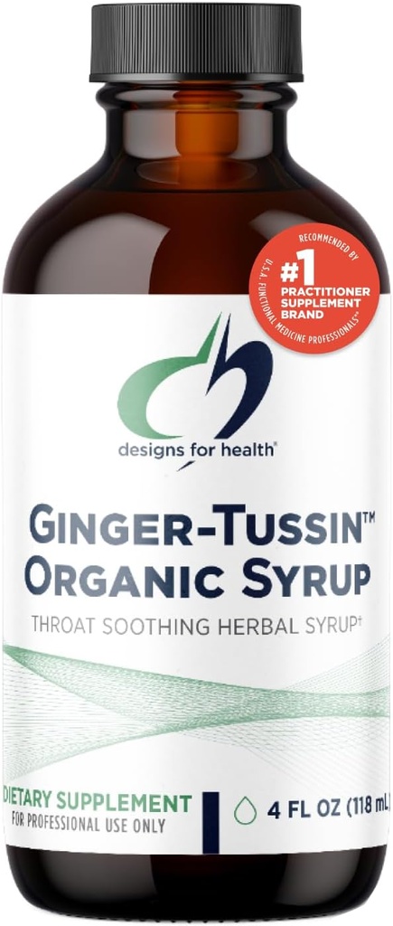 Designs for Health Ginger Root Syrup with Honing + Wild Cherry Bark - Ginger-Tussin Syrup Liquid Immune Support Supplement - Ontworpen om de keel te kalmeren (47 Serves / 4 Fl Oz)