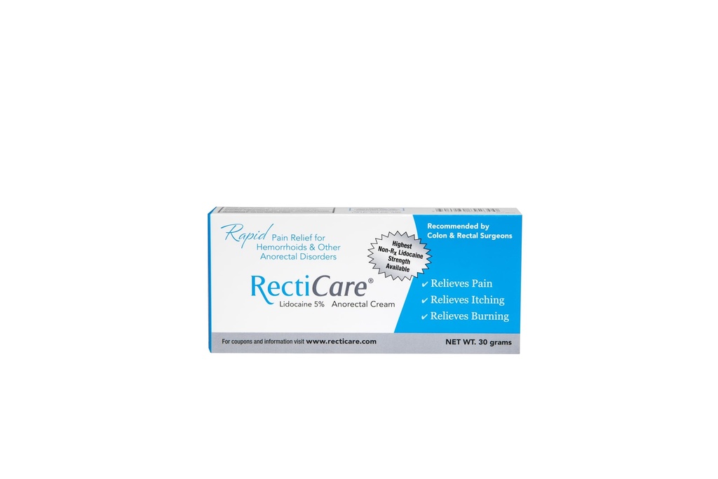 Recticare Anorectal Lidocaine 5% Cream: Topical Numbing Cream for Treatment of Aambeien & Andere Anorectale Aandoeningen - 30 g Tube