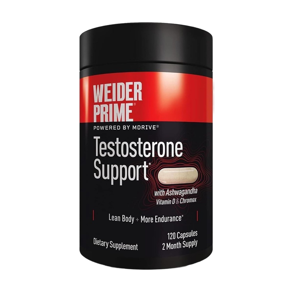 Weider Premier soutien à la testostérone - Nutrition masculine - Enrichi en vitamines et minéraux - avec Ashwagandha, Chromax Chromium, Bioperine et Zinc - Sans gluten - 120 capsules
