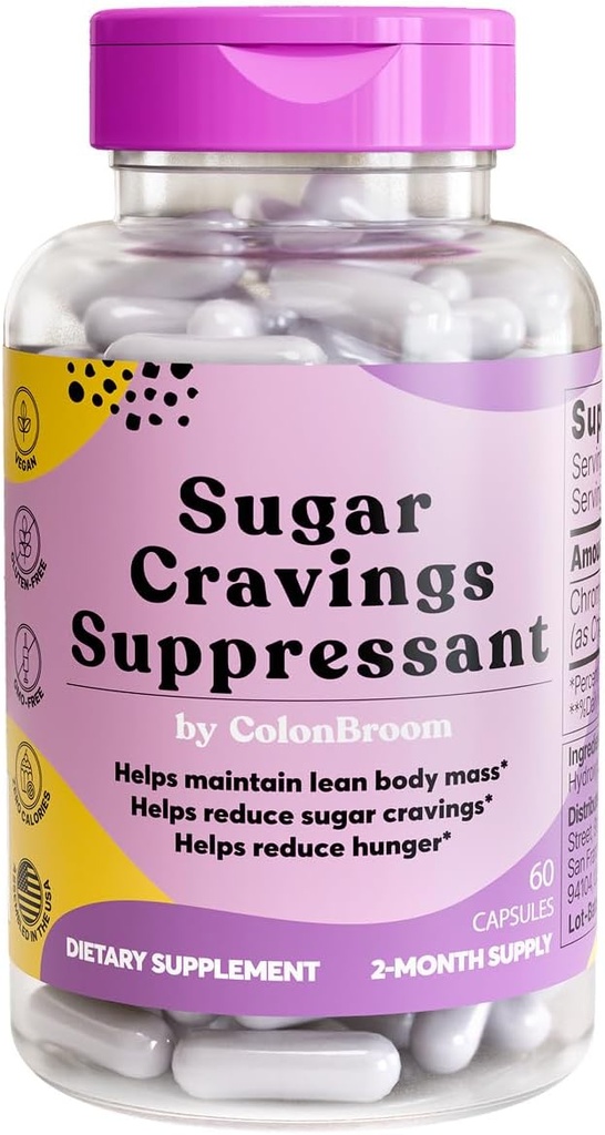 ColonBroom Chroom Picolinaat 200mcg - Colon Broom Anti Sugar Craving Suppressant - 60 Capsules, Veganistisch, Glutenvrij, Non-GMO