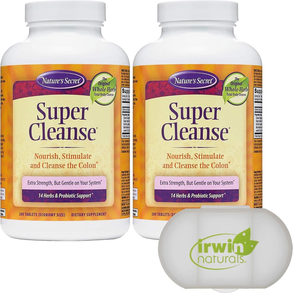 Geheime Super Reiniging Extra sterkte Toxin Detox & Gentle Eliminatie Total Body Cleanse, Digestieve & Colon Health Support, 2 verpakkingen van 200 tabletten, met een pil geval