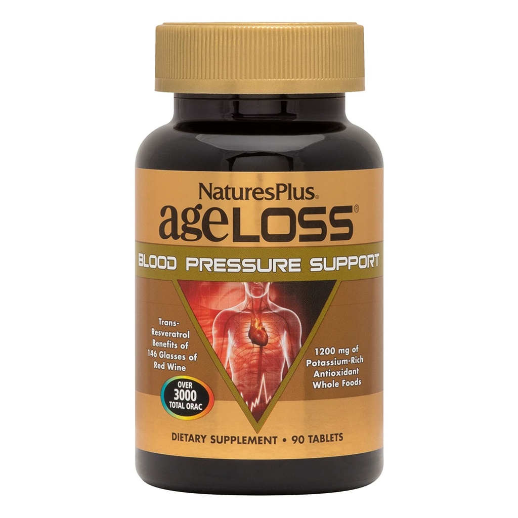Natures Plus AgeLoss Blood Pressure Support - 90 Tablets - met Trans-Resveratrol & 1200 mg Whole Foods - Vegetarisch, Glutenvrij - 30 Serven