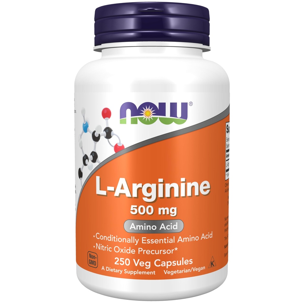 NOW Foods Supplementen, L-Arginine 500 mg, Nitric Oxidative Precursor*, Aminozuur, 250 Veg Capsules