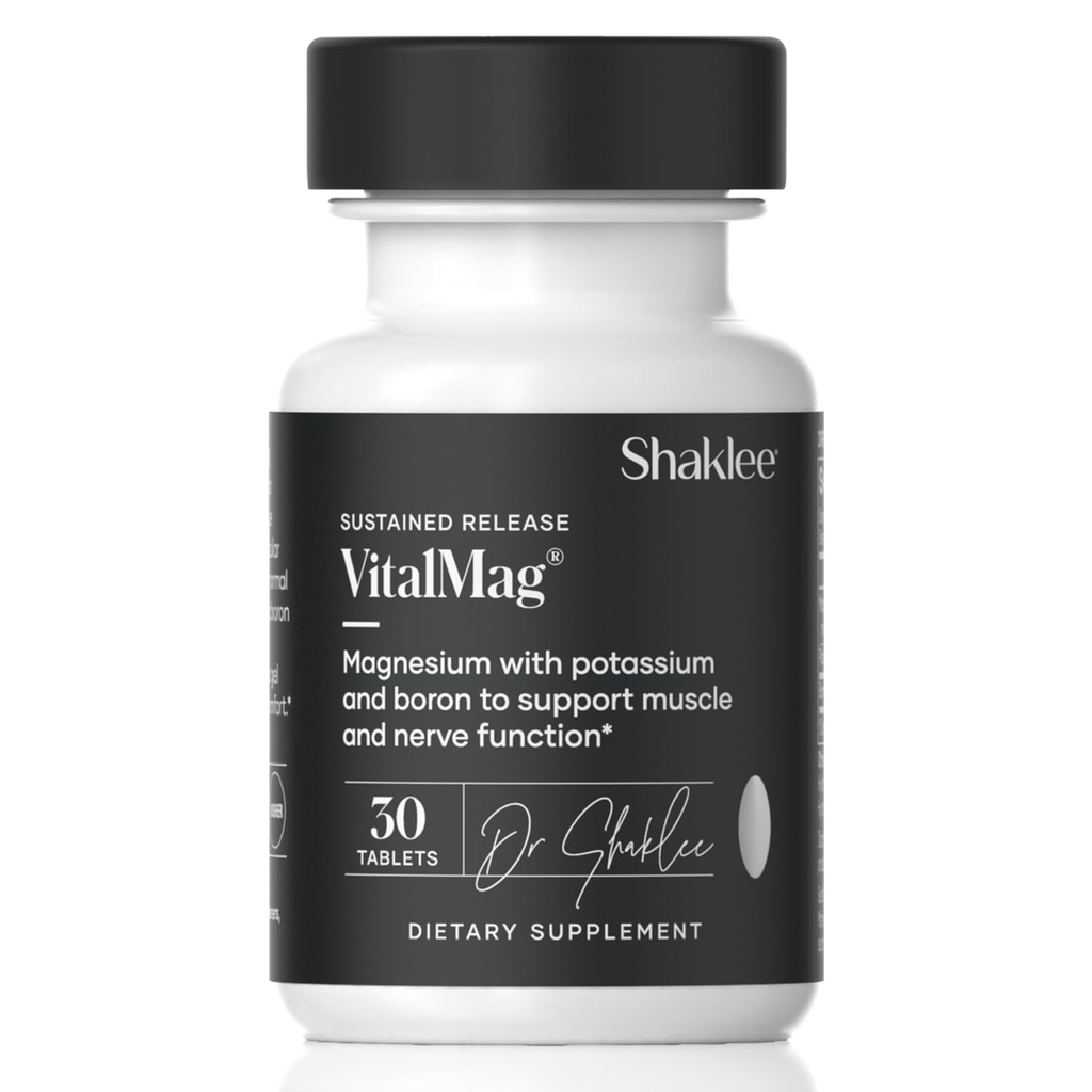 Shaklee -Sustained Release VitalMag - Supplément de magnésium pour la santé nerveuse, musculaire et cardiovasculaire - Mélange de potassium et de bore - Soutient la santé cardiovasculaire - Digestion facile - 30 comprimés