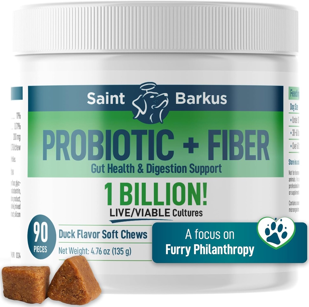 Probiotique + Fibre Régularité et santé digestive. Suppléments probiotiques pour les chiens pour la santé de Gut, la régularité, l'estomac relevé, le gaz, la levure. Rends-toi aux refuges ! 90 Compte