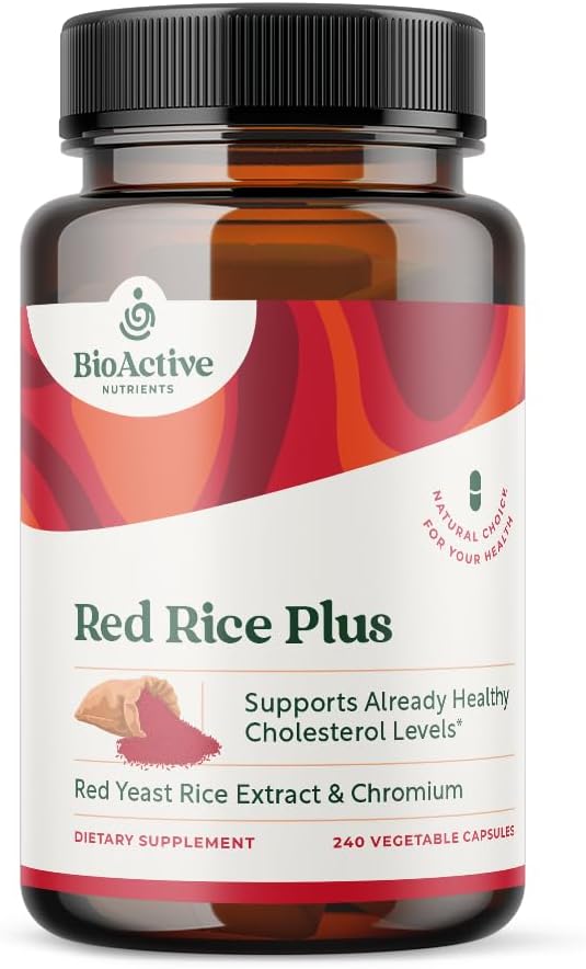 BIOACTIEVE NUTRIËNTEN Red Rice Plus Supplement- 240 Plantaardige Capsules - Eigen Blend van Kurkuma, Black Pepper, Cayenne Pepper, Gemberwortel en Rosemary - Cholesterol Ondersteuning
