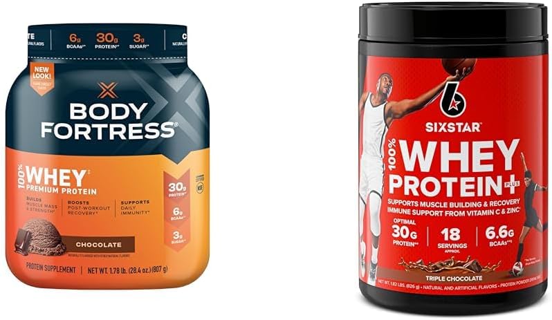 Body Fortress 100% Whey Protein Powder Chocolate 1.78lbs & Six Star Whey Protein Plus Chocolate Whey Isolate Protein Powder 1.8 lbs