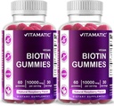Vitamatic Biotin Gummies 10.000 mcg voor Sterker haar, huid en nagels - 60 Veganistische Gummies - ook wel vitamine B7 (2 flessen)