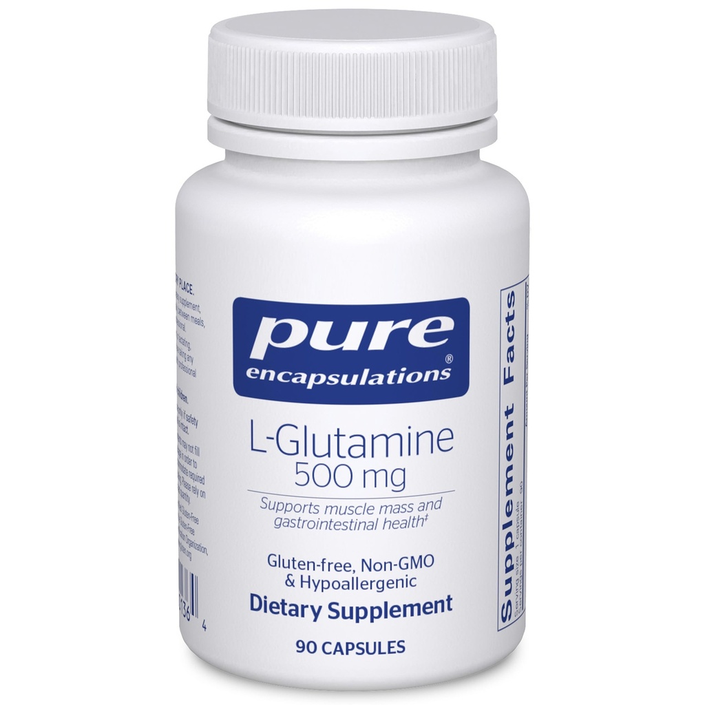 Pure Encapsulations L-Glutamine 500 mg - Supplement voor Immune en Digestieve Ondersteuning, Gut Health en Voering, Metabolisme en Spierondersteuning* - met Free-Form L-Glutamine - 90 capsules