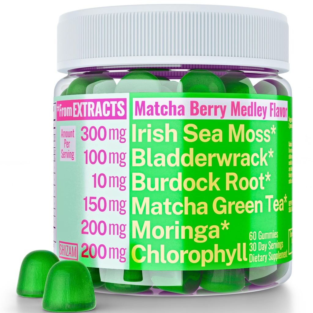 Moringa Irish Sea Moss Chlorofyl EGCg Green Tea Burdock Root Bladderwrack Super Greens Gummies, Powder Capsules Pillen vloeibare druppels Olie Tinctuur Supplement Supplementen Alt, Biologische Groene Zeemos