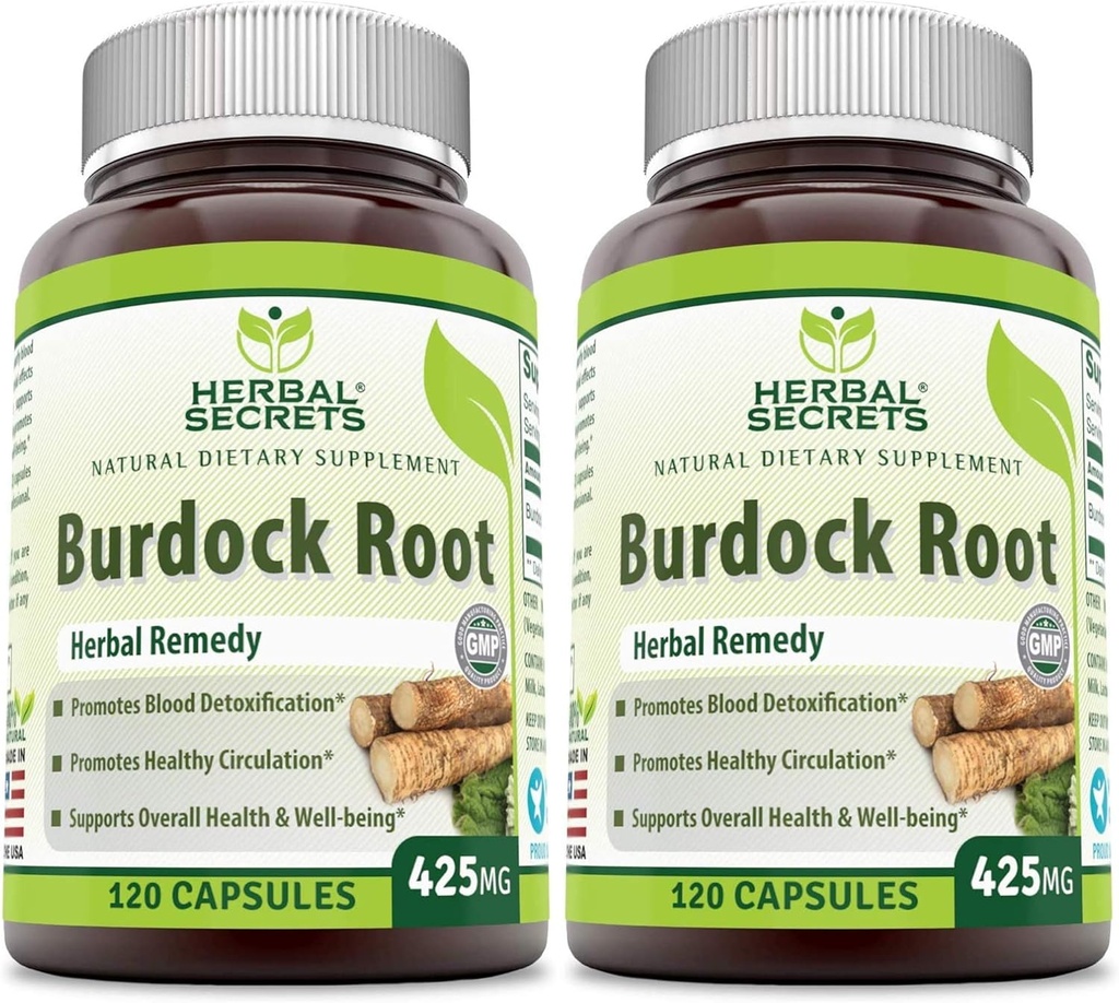 Herbal Secrets Burdock Root 425 Mg Capsules (Non-GMO) (120 Count - Pack of 2)