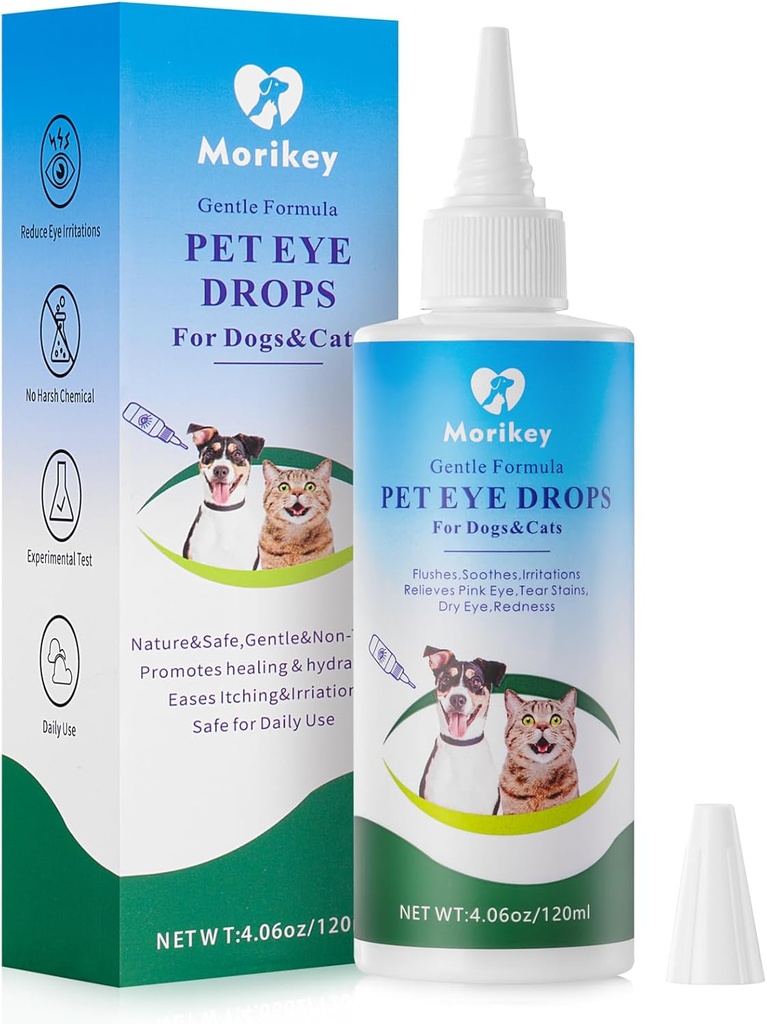 Pet Eye Drops, Gentle&Safe Dog Eye Drop for Infection,Relieve Eyes Jeuk & Irritatie,Verwijder traanvlekken,Veilig voor alle dieren, 4.06oz,120ml