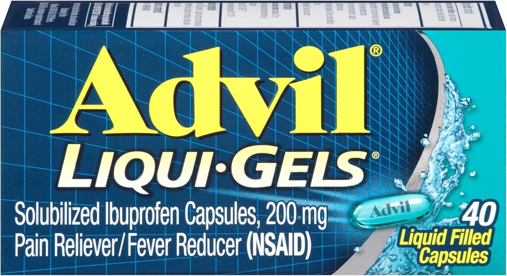 Advil Liqui-Gels Pain Reliever and Fever Reducer, Pain Medicine for Adults with Ibuprofen 200mg Pour les maux de tête, les maux de dos, la douleur menstruelle et le soulagement de la douleur articulaire - 40 capsules remplies de liquide